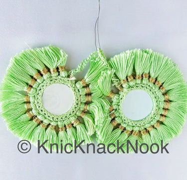 Mirrored Tassels In Grey / Green / Brown / Red / Blue, Crochet Mirror Tassel, Handmade Latkan Boho
